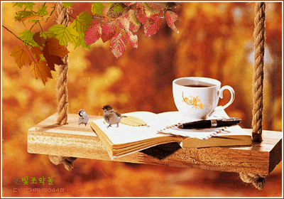 automne oiseaux cafe livre Image, GIF animé
